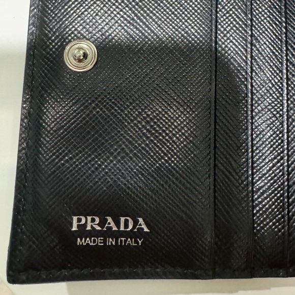 PRADA Saffiano Leather Small Bifold Wallet Black Floral Print - Picture 4 of 14